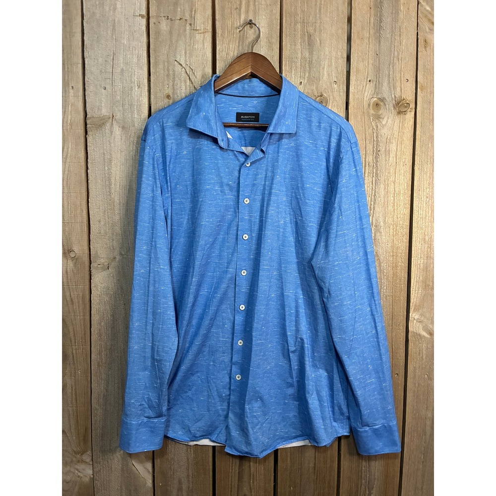 Bugatchi OoohCotton Tech Shirt Mens XL Blue 8 Way Stretch Long Sleeve RF9510K62